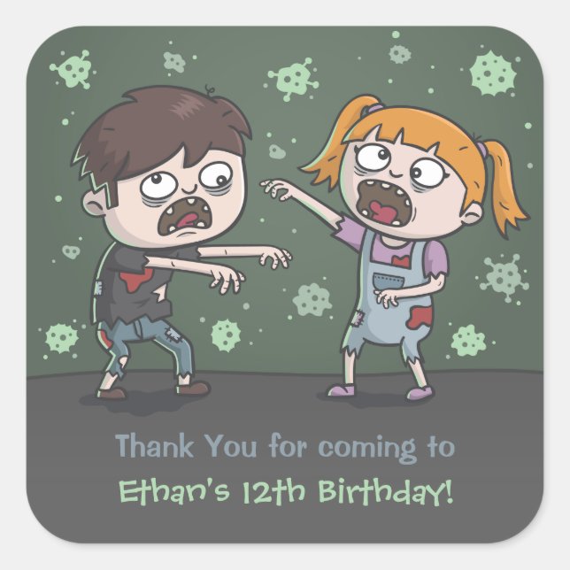 Stickers Jour d'Anniversaire Cute Zombie Enfants H (Devant)