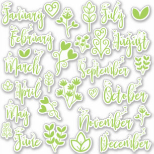 Stickers Journal feuille 12 mois en vert pelouse