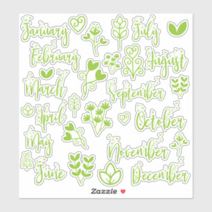 Stickers Journal feuille 12 mois en vert pelouse