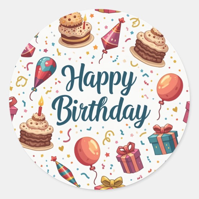 Stickers Joyeux Classic Round Anniversaire avec ba (Devant)