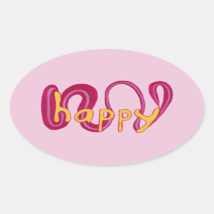 Stickers Joyeux Mot Jaune Magenta Rose Jaune
