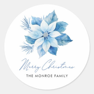 Stickers Joyeux Noël bleu Poinsettia