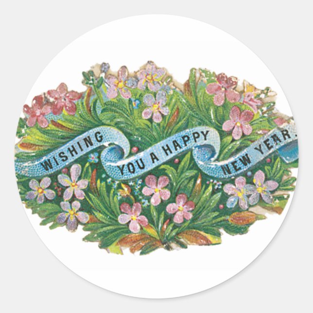 Stickers Joyeux Nouvel An - Design vintage (Devant)