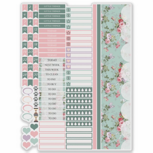 Stickers Joyeux Planner Fleurs Roses (Devant)