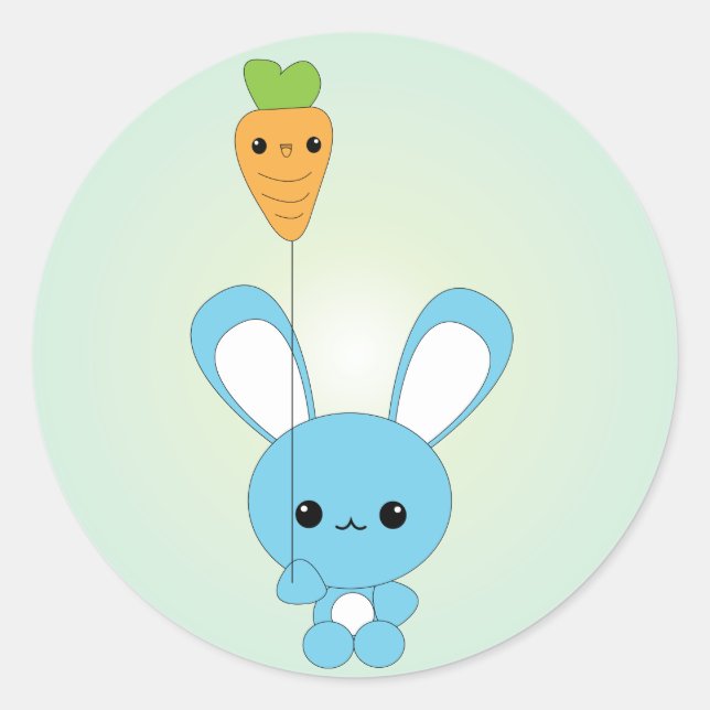 stickers Kawaii Blue Bunny et Carrot Balloon (Devant)