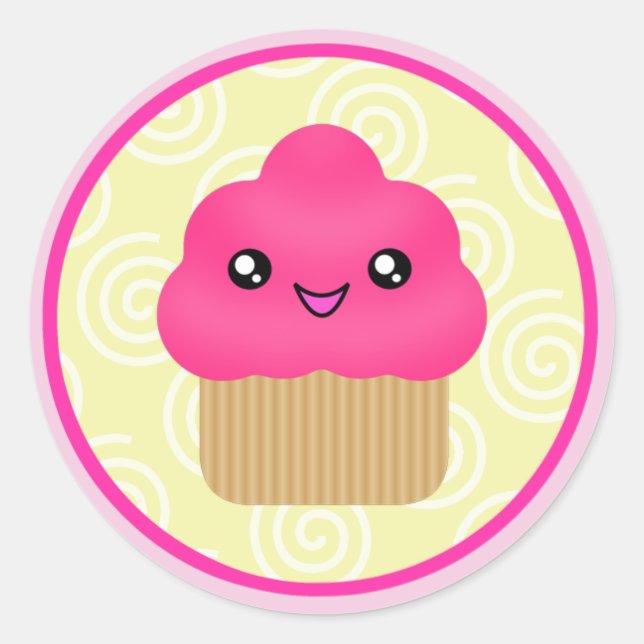 Stickers Kawaii Cupcake rose (Devant)