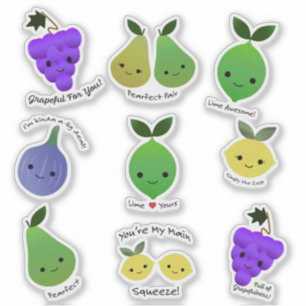 Stickers Kawaii Fruit Puns mignonnes et amusantes