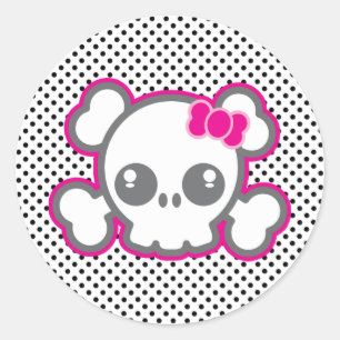 Stickers Kawaii Pink Ribbon Skull
