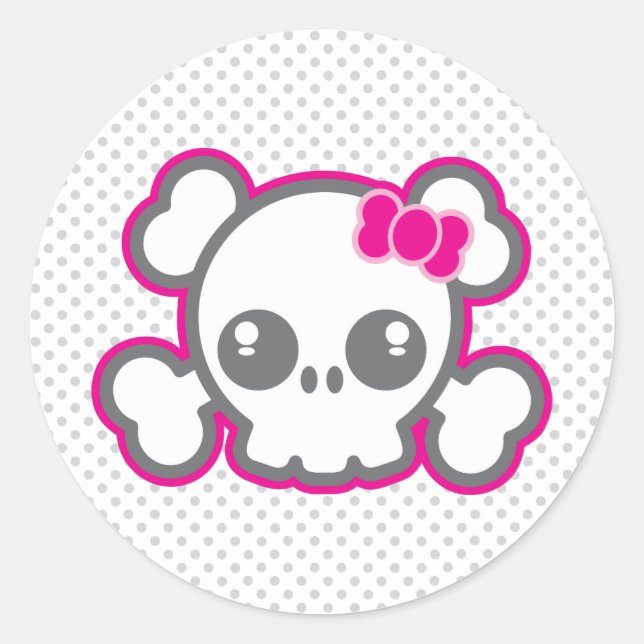 Stickers Kawaii Pink Ribbon Skull (Devant)