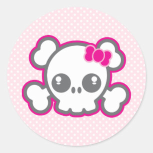 Stickers Kawaii Pink Ribbon Skull
