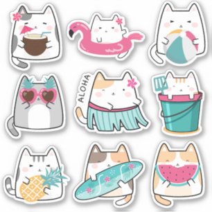 Stickers Kawaii Summer Hawaii Kitty Vinyl