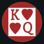 Stickers King et Queen of Hearts<br><div class="desc">Cool autocollant ou enveloppe sceau pour correspondre à nos invitations de cartes de jeu idéal pour un mariage vegas ou tout casino ou lieu de jeu. Caractéristiques de jeu de carte ou de poker thème avec le roi et la reine des coeurs.</div>