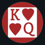 Stickers King et Queen of Hearts<br><div class="desc">Cool autocollant ou enveloppe sceau pour correspondre à nos invitations de cartes de jeu idéal pour un mariage vegas ou tout casino ou lieu de jeu. Caractéristiques de jeu de carte ou de poker thème avec le roi et la reine des coeurs.</div>