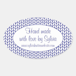 Stickers KNIT EN LIGNE BLEUE Ovale "Fabriqué main"