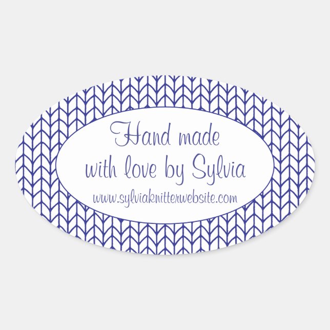 Stickers KNIT EN LIGNE BLEUE Ovale "Fabriqué main" (Devant)