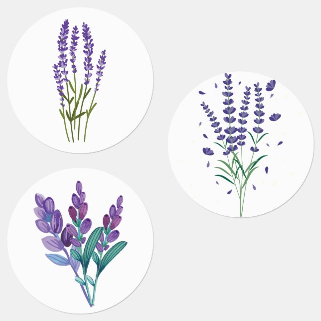 stickers lavande aquarelle fleurs herbes bouquet (Groupe)