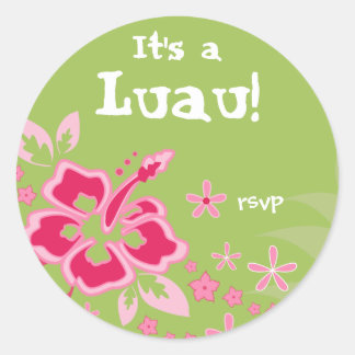 Stickers Luau Party RSVP Hibiscus vert rose
