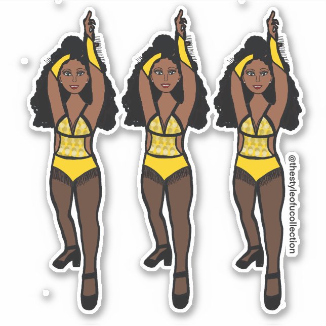 Stickers Majorette / Danseuse Jaune / Frange noire (Devant)