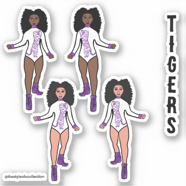 Stickers Majorette / Danseuse Tigre blanc violet 2 (Devant)