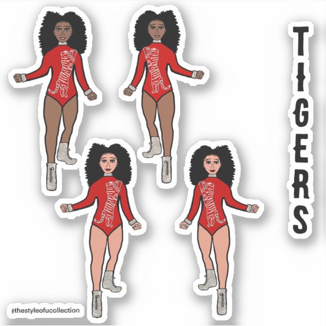 Stickers Majorette / Danseuse Tigre d'argent rouge (Devant)