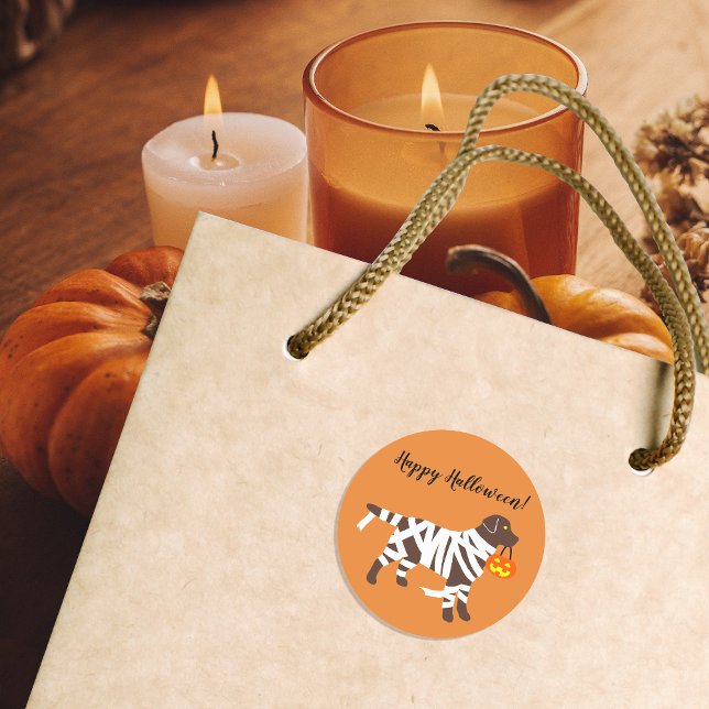 Stickers mamie au chocolat du Labrador Halloween (Halloween Chocolate Labrador Mummy Stickers for Labrador Owners.  Personalized.  Funny dog design.)