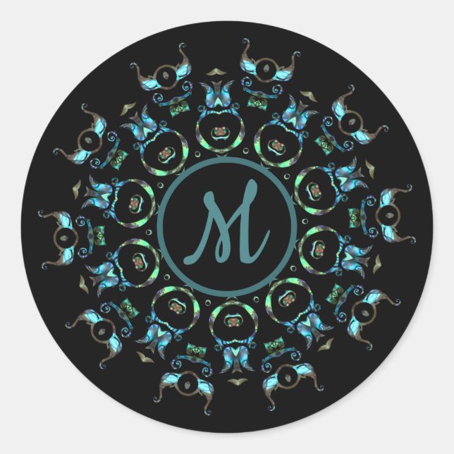 Stickers Mandala Monogram Turquoise Pearl (Devant)