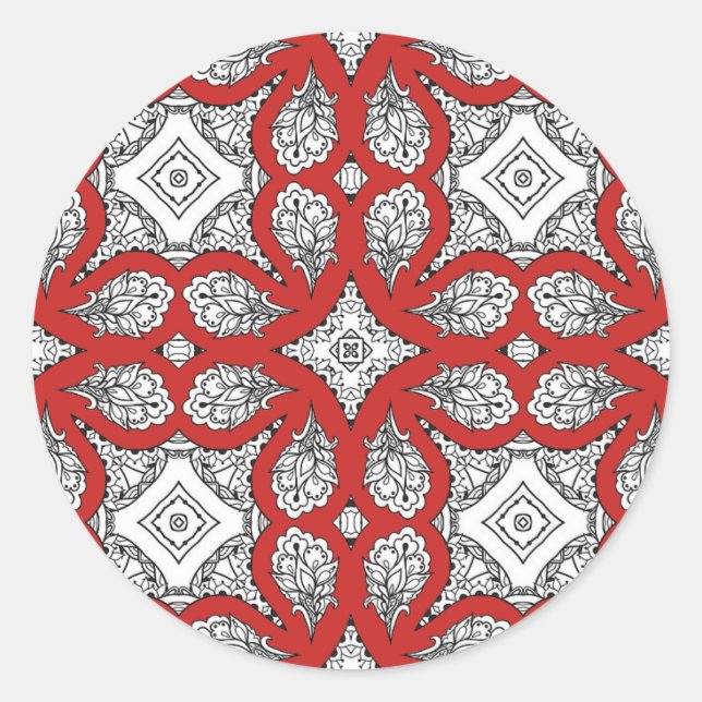 Stickers Mandala rouge, noir et blanc (Devant)