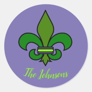 Stickers Mardi Gras Fleur de Lis violet et vert