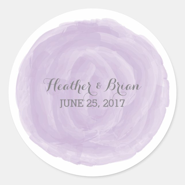 Stickers Mariage à l'aquarelle violette ronde (Devant)