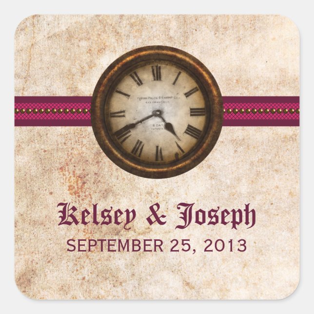 Stickers Mariage à l'horloge antique, Fuchsia (Devant)
