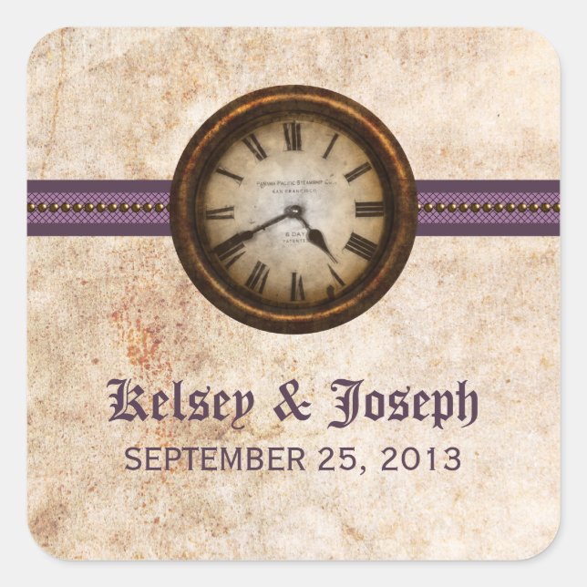 Stickers Mariage à l'horloge antique, violet (Devant)