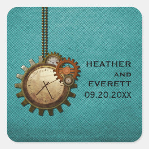Stickers Mariage à l'horloge vintage, Turquoise