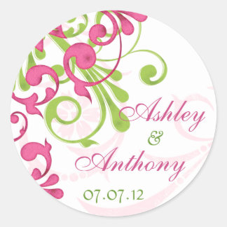 Stickers Mariage Abstrait Rose Vert Blanc