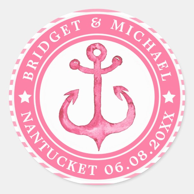Stickers mariage Ancre rose personnalisé (Devant)