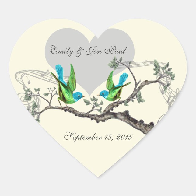 Stickers Mariage Aqua & Apple Green Oiseaux Vintag (Devant)
