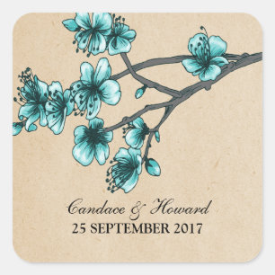Stickers Mariage Aqua Vintage Cerise Fleurs