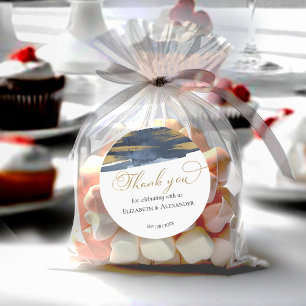 Stickers Mariage Aquarelle bleue Abstraite dorée