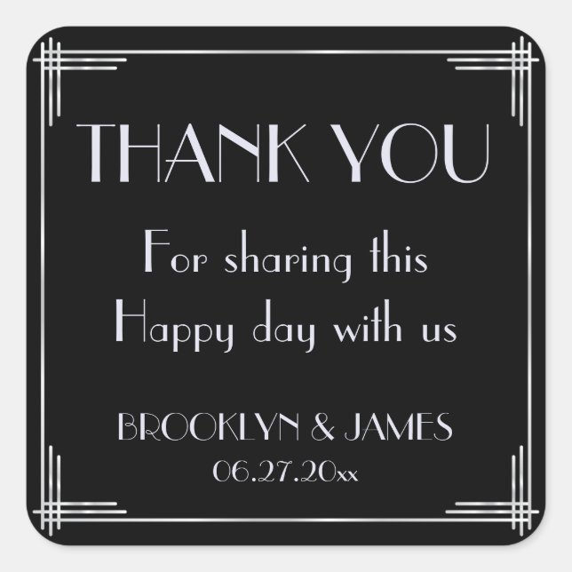 Stickers Mariage Argent Et Noir Art Déco (Devant)