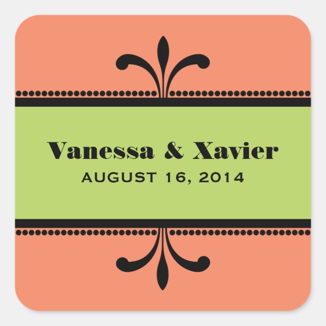 Stickers Mariage Art déco orange/vert fantaisie (Devant)