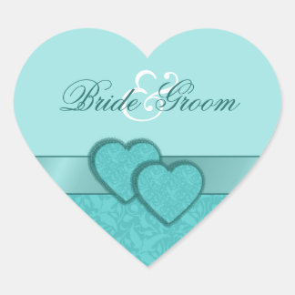 Stickers Mariage au ruban satiné et au coeur damas