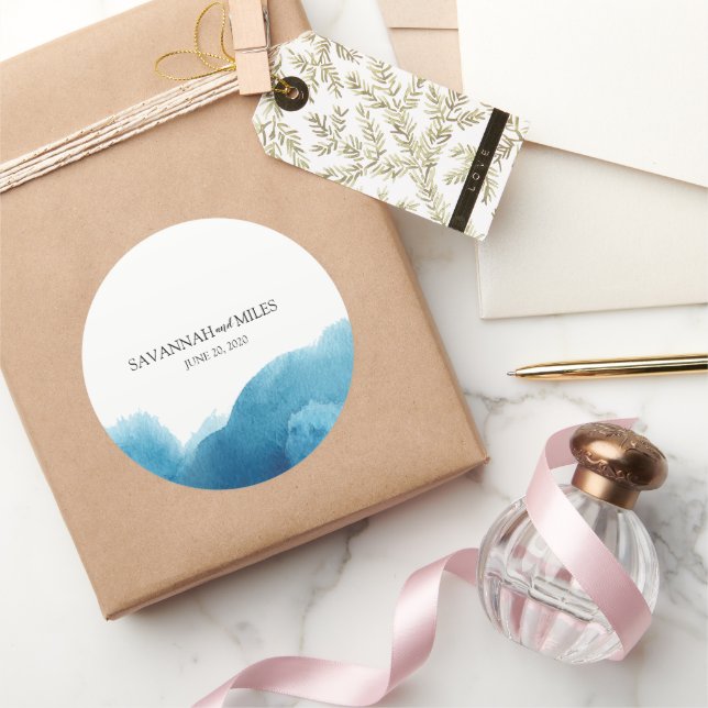 Stickers Mariage bleu Océan Aquarelle (Cadeaux)