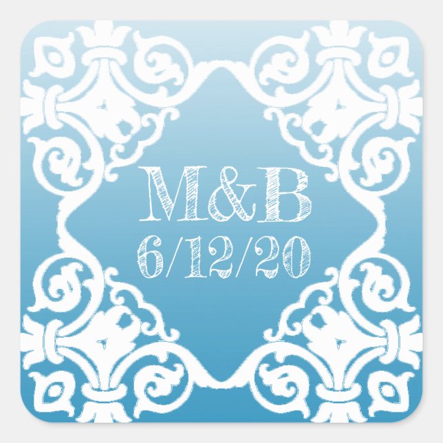 Stickers Mariage bleu personnalisé Date & Initiale (Devant)