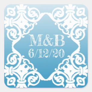 Stickers Mariage bleu personnalisé Date & Initiale