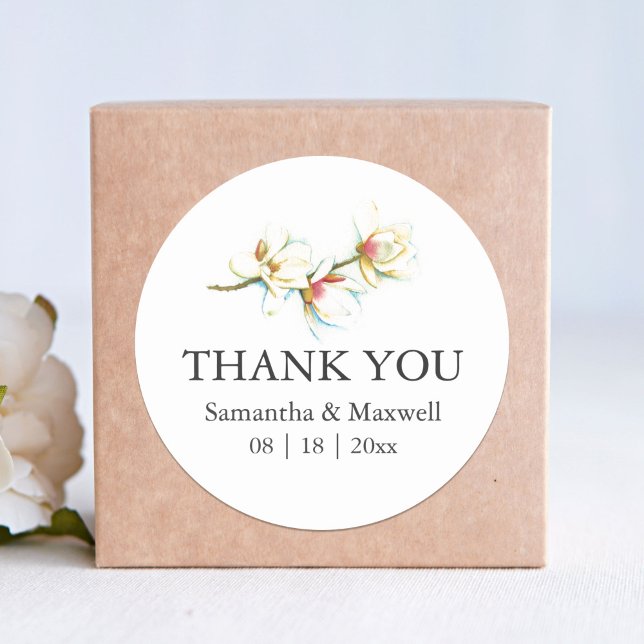 Stickers Mariage Botanique Merci Simple (White floral favor stickers simple watercolor art by Victoria Grigaliunas Do Tell A Belle)