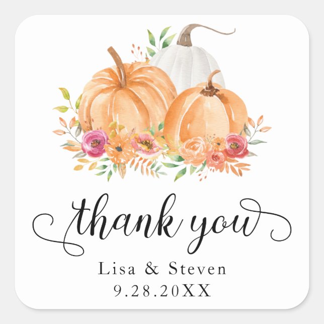 Stickers Mariage Citrouille Merci Automne (Devant)