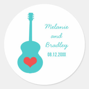 Stickers Mariage Coeur Aqua/Guitare Rouge