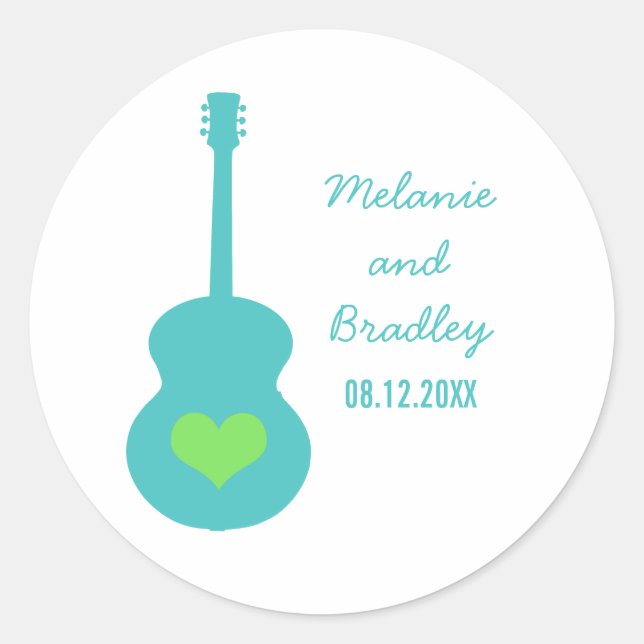 Stickers Mariage Coeur Aqua/Guitare Verte (Devant)