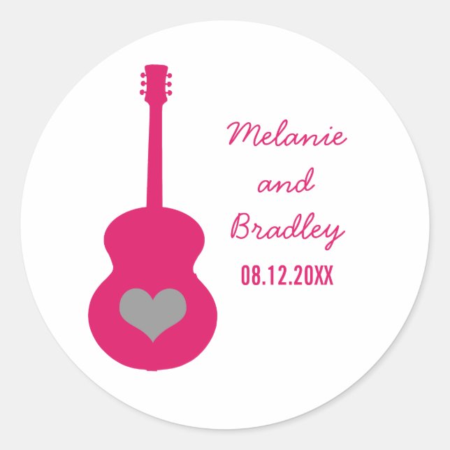 Stickers Mariage Coeur de guitare rose/gris (Devant)