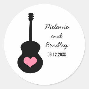 Stickers Mariage Coeur de guitare rose/noir
