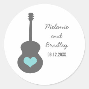 Stickers Mariage Coeur Gris/Aqua Guitare